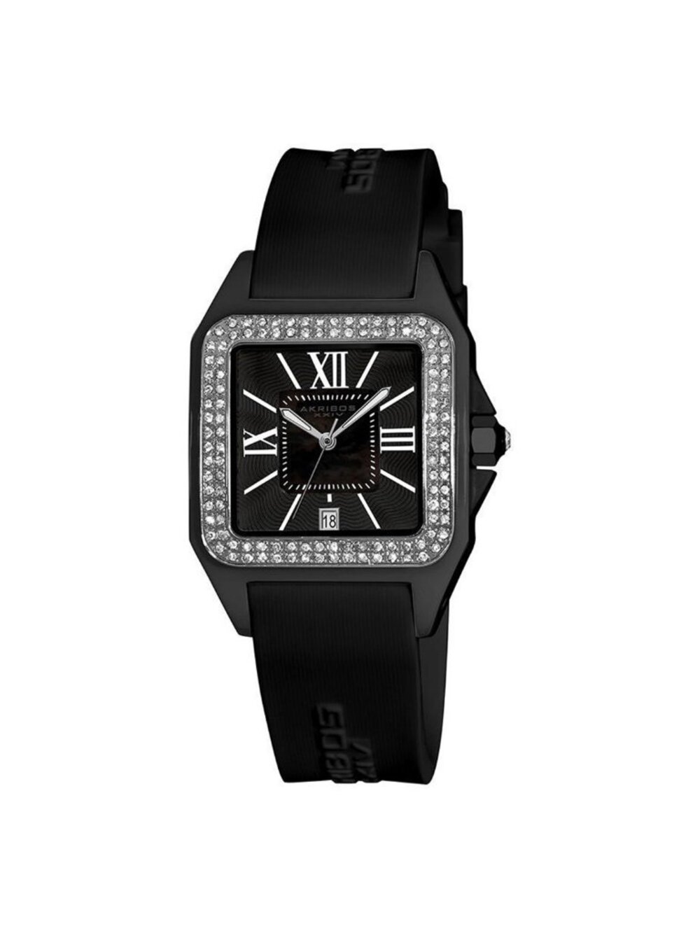 NWT Akribos XXIV Akribos Black Mother of Pearl Dial Black Ceramic Ladies Watch